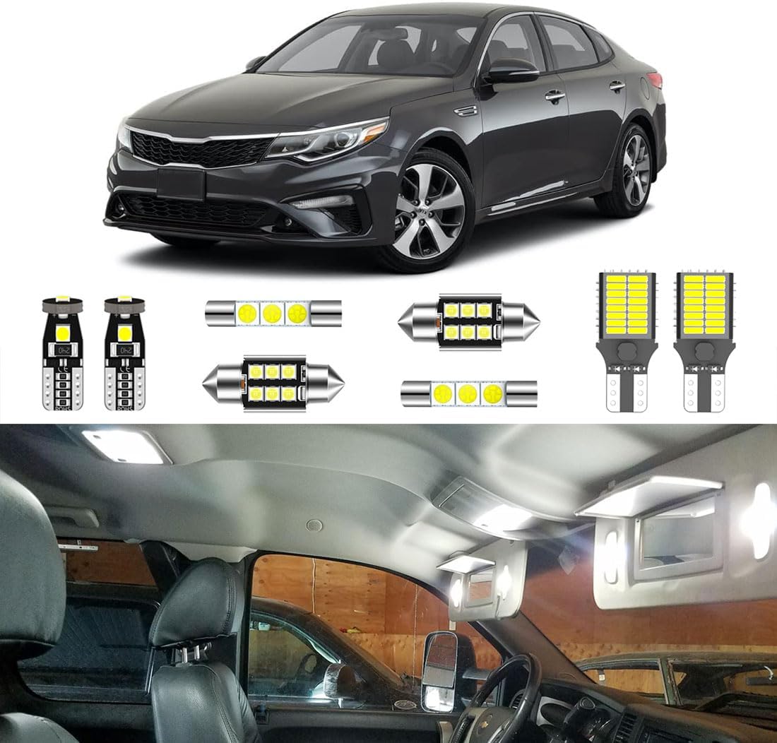10PCS Super Bright White LED Interior Light Kit Package for Kia Optima K5 2016 2017 2018 2019 2020 2021 + License Plate Lights and Install Tool