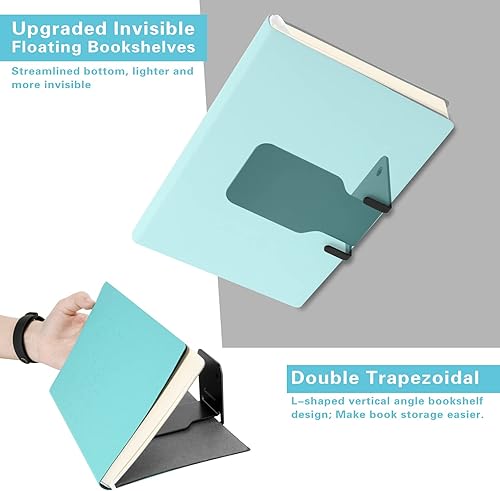 Miniatura 7 de Homakover Estanterías flotantes invisibles, organizadores de libros de alta resistencia, estantería montada en la pared, estantes de almacenamiento