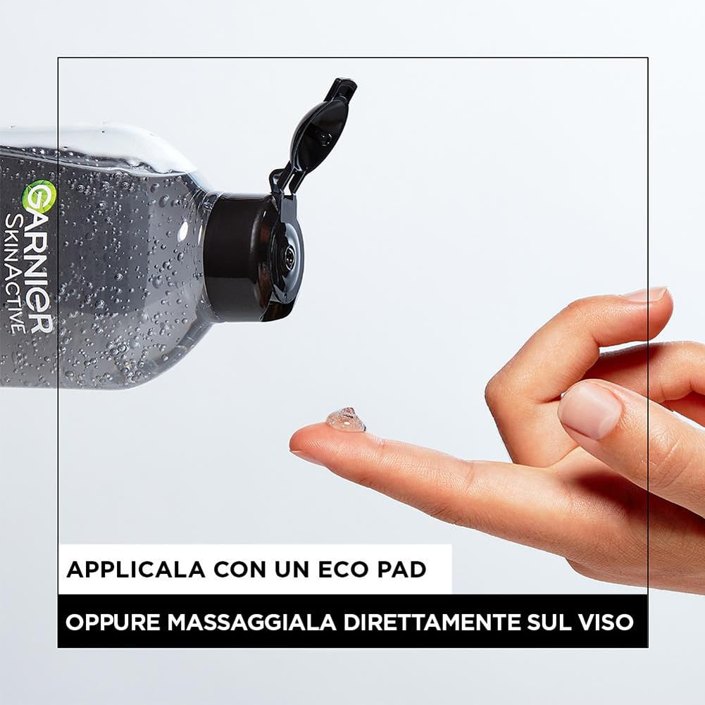 Garnier SkinActive Acqua Micellare Gel Purificante con Carbone, Detergente e Opacizzante, Per Tutti i Tipi di Pelle, Senza Risciacquo, Formula Vegana, 400 ml