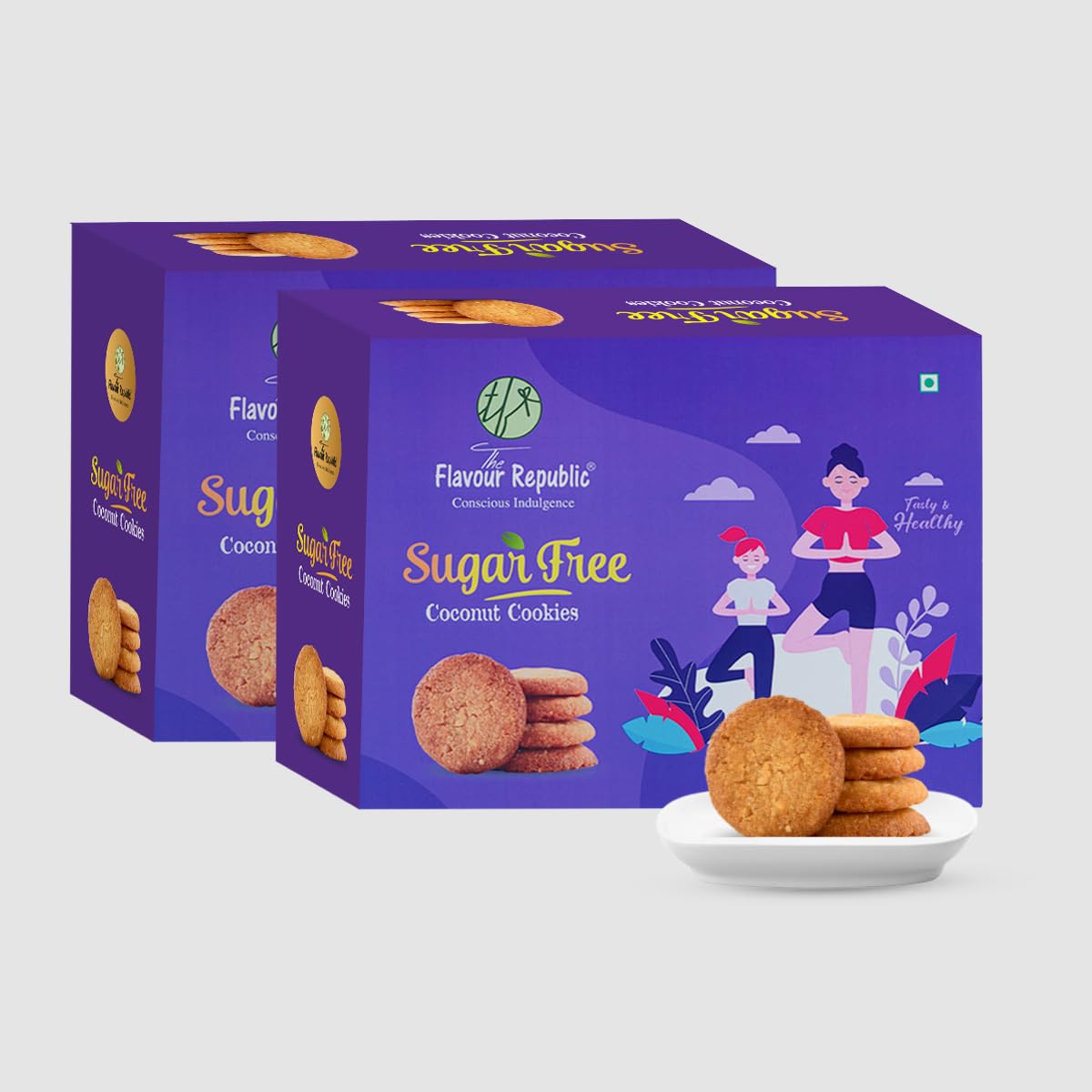 The Flavour Republic Sugar-Free Coconut Cookies | High Fibre Balance of Taste & Nutrition | Baked Healthy Tea Time Biscuits |For Kids & Families | Eggless Cookies without Palm Oil (Pack of 2 (300 gm)