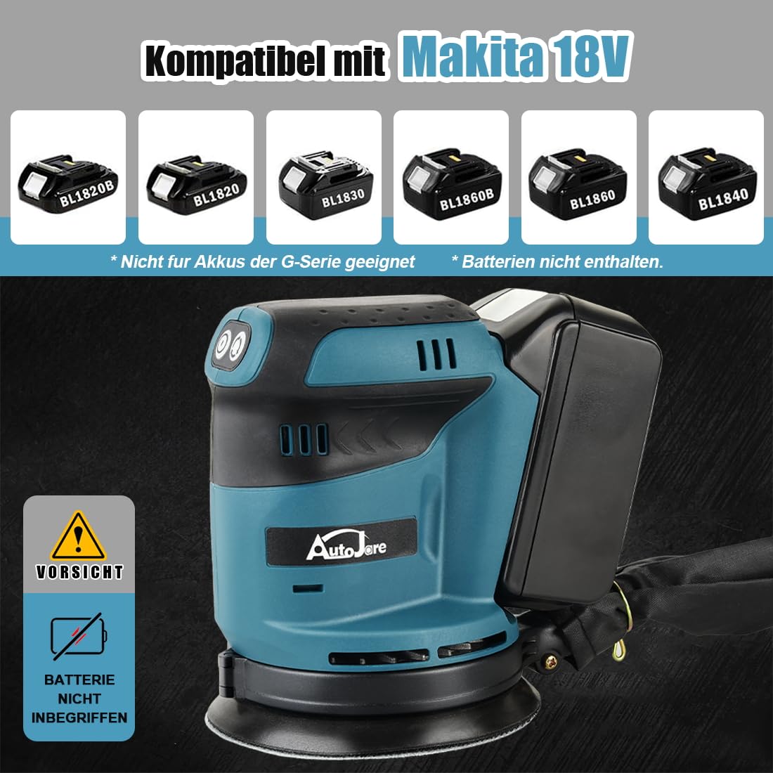 Exzenterschleifer Kompatibel mit Makita 18 V Akku 3 Leistungsstufe Schwingschleifer 125MM Exenterschleifmaschine zum Schleifen, Polieren, Oberflächen glätten (ohne Akku)