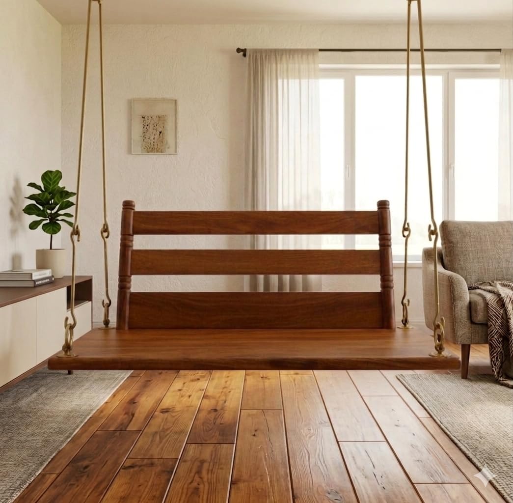 Jairi Traders Plank Wooden Swing Indoor Outdoor Teak Wood Back Support(4x2 Feet) Plain Brass Coated Accessories-image-25