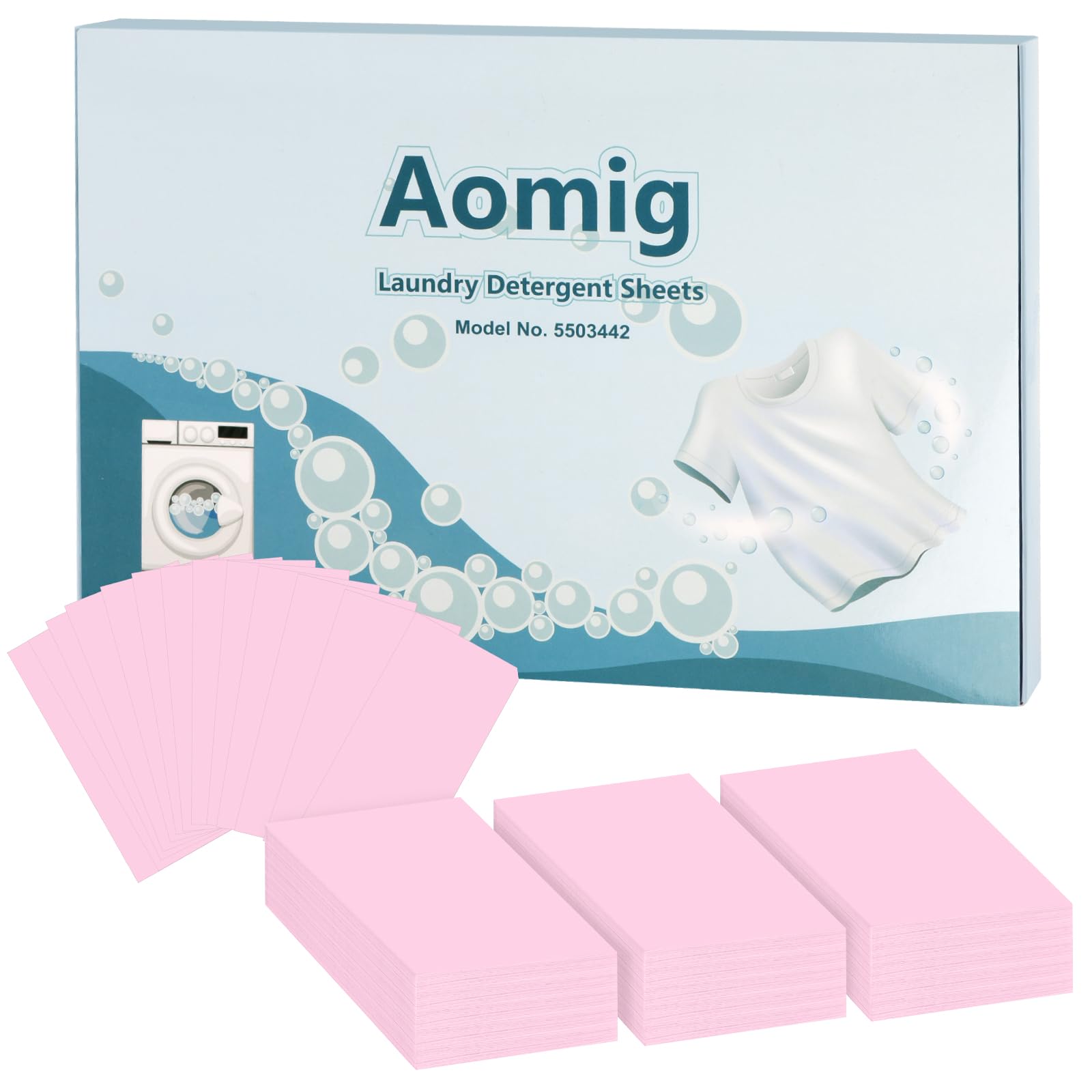 Aomig Liście do detergentu, degradowalne, rozpuszczalne w wodzie arkusze do prania, uniwersalny środek piorący, środek piorący do białych ubrań, pościeli, dywanów