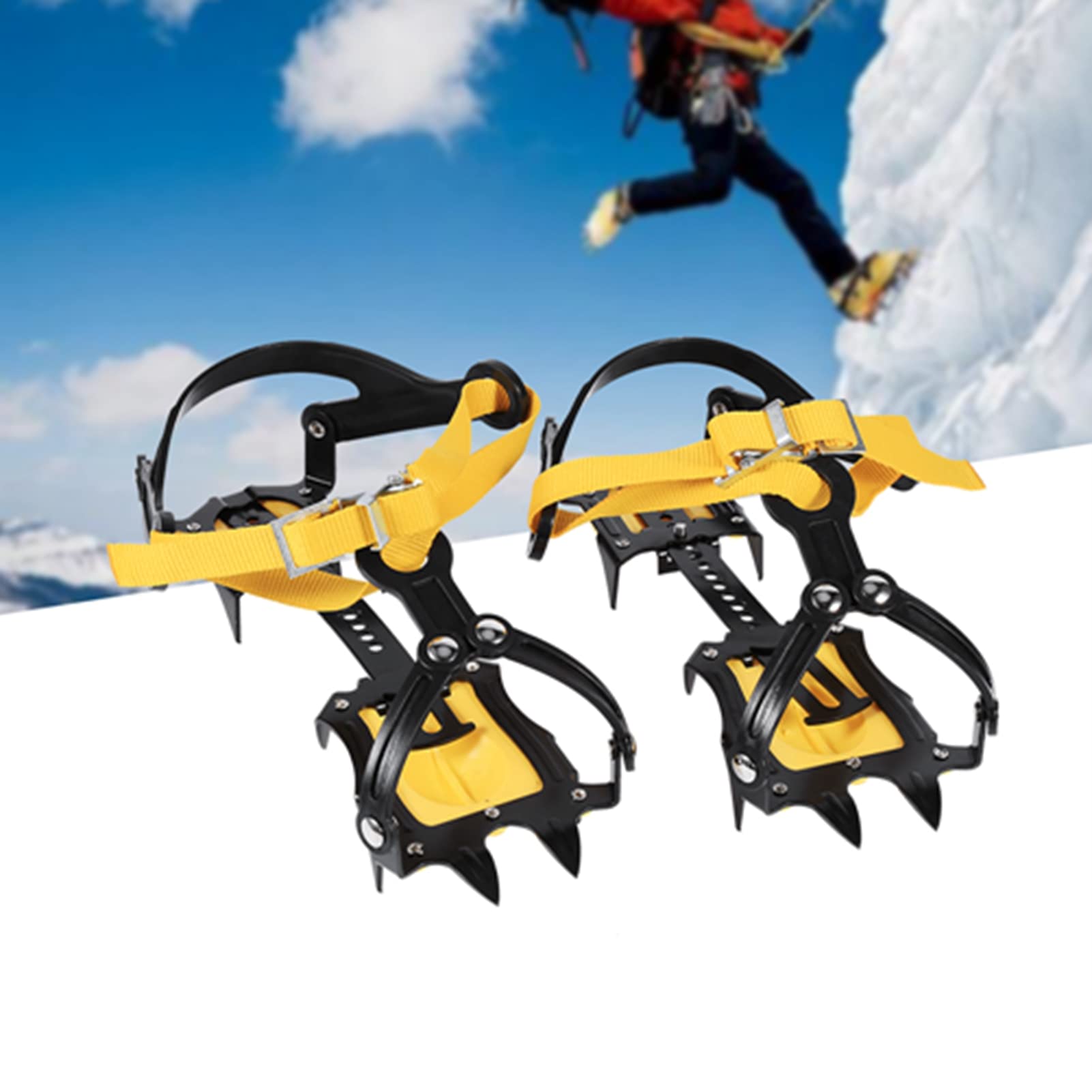 Crampons Strap Binding Ice Grips 10-Teeth Cleats Slip for Hiking, Adjustable Anti Slip Spike Ice Gripper for Snow Climbing