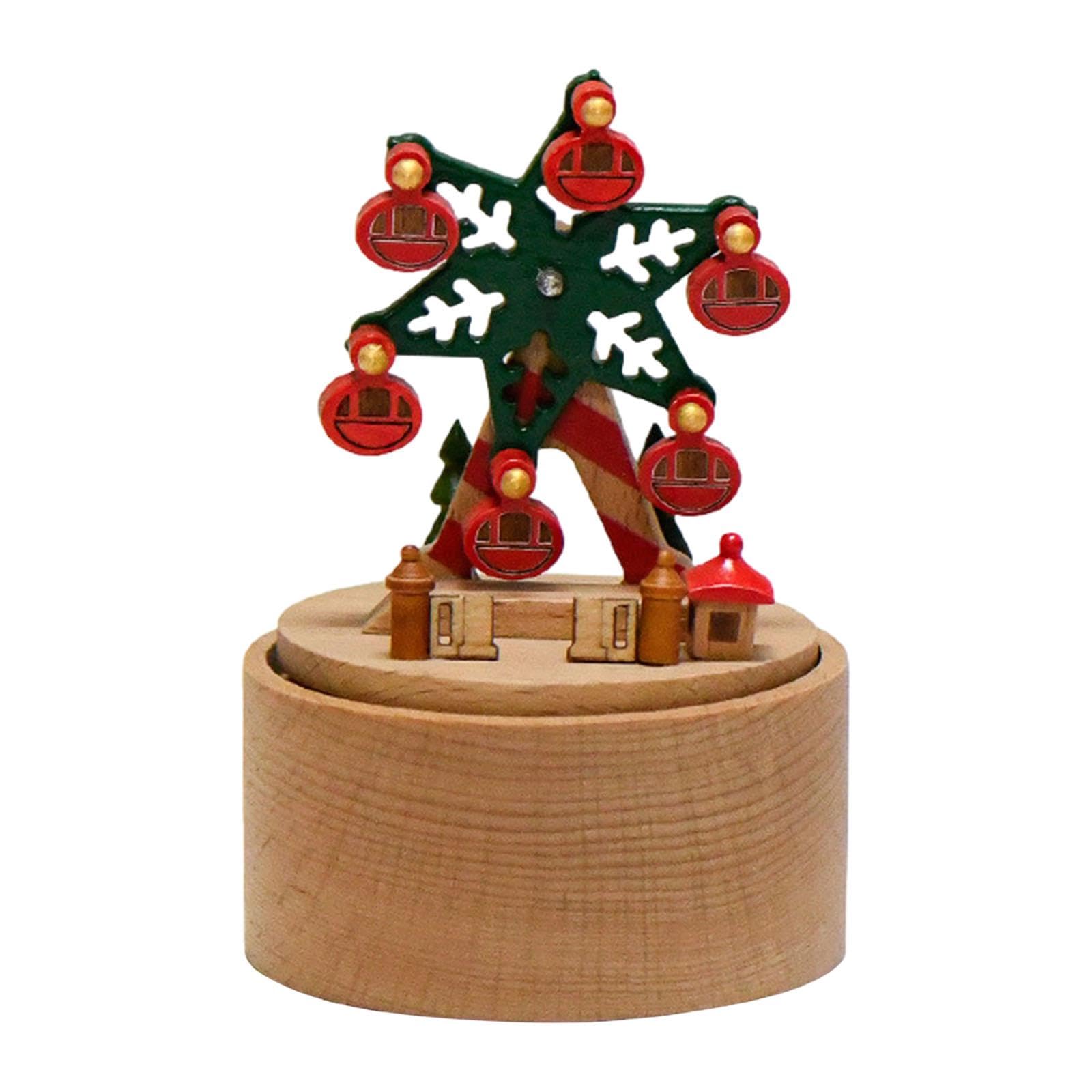 Milageto Caja de Música Madera Caja Musical Giratoria Juguete Mecánico Adornos Artesanales Decoración de Mesa Adecuada para Aniversario Colección Dormitorio Re, Rueda de la Fortuna, Individual