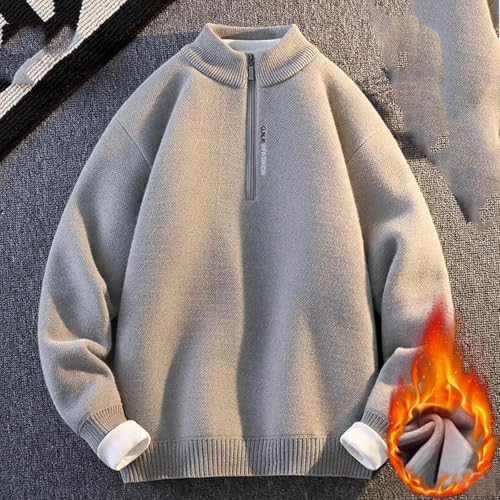 Men's Quarter Zip Up Pullover Sweater Fall Winter Warm Fleece Lined Slim Lightweight Mock Neck Long Sleeve Sweaters3