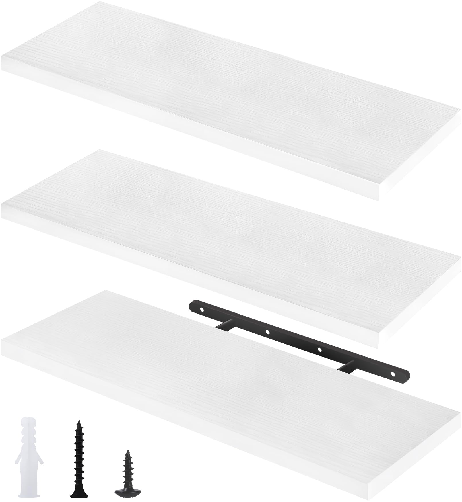 Étagère flottante bois blanc 40 cm étagère murale salle de bain cuisine lot de 3