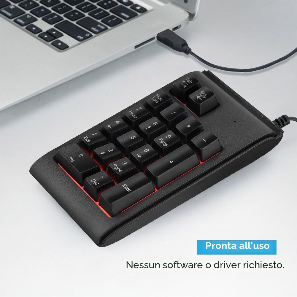 VBESTLIFE Tastiera numerica USB, 19 tasti, 3 colori, portatile, mini cuscinetto numerico, tastiera meccanica da gioco per computer portatile e desktop PC