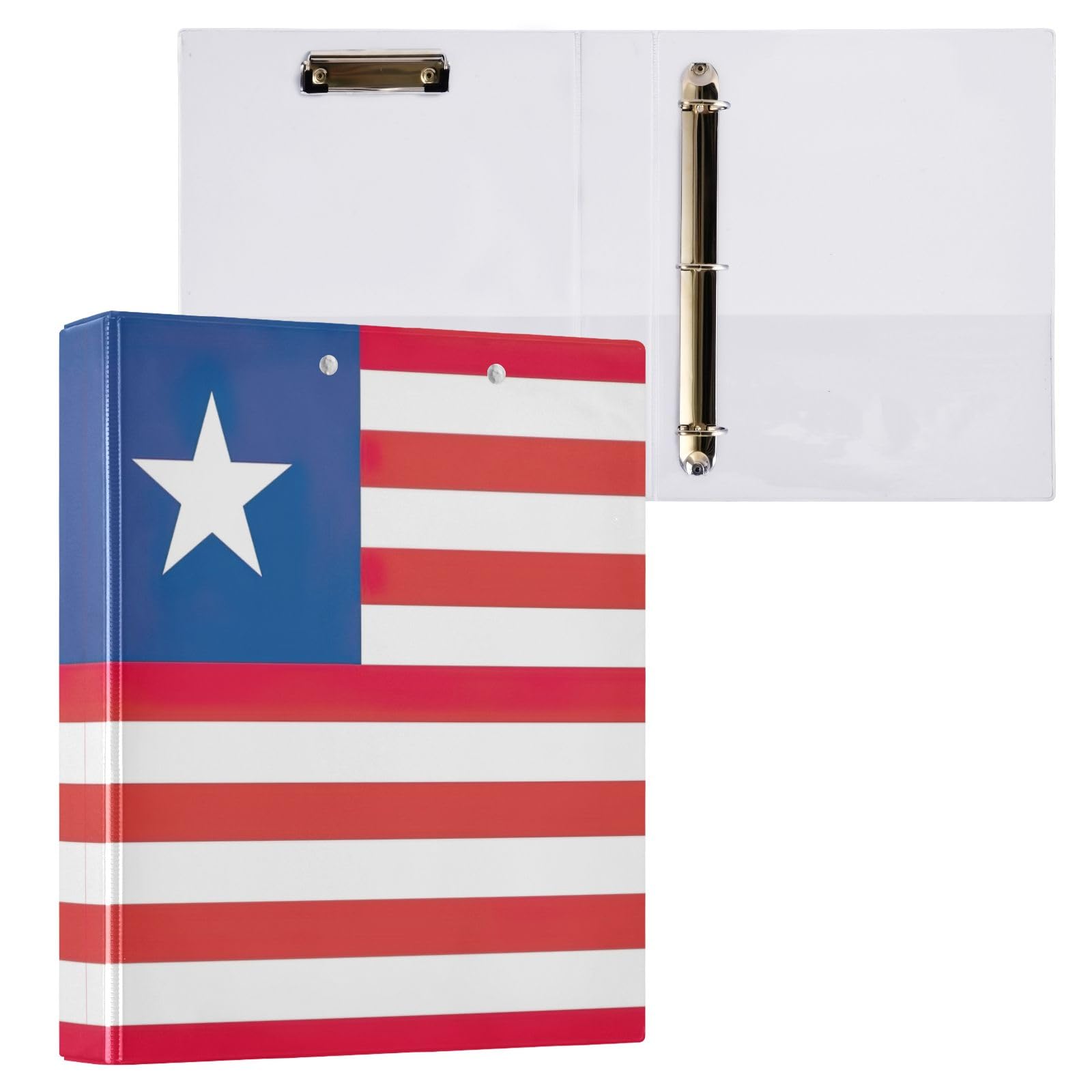 Liberia Flag 1 and a Half Inch Binder 3 Ring Decorative Cute Binder with Anti-Slip Metal Clip Basic Binder Notebook for School Office Supplies, 1 Pack