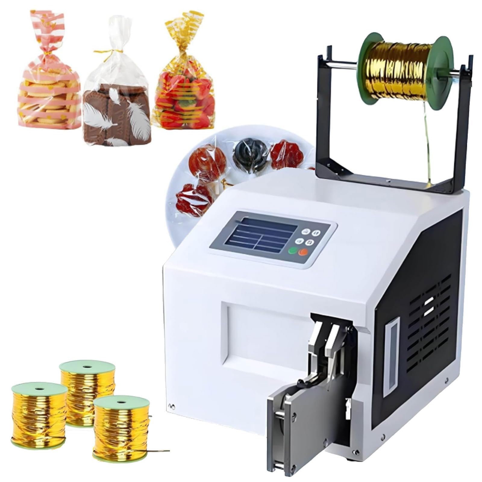 asdchZen Automatic Twist Tie Machine For Food And Cable Bundling, Adjustable Diameter And Tying Length (Gold)