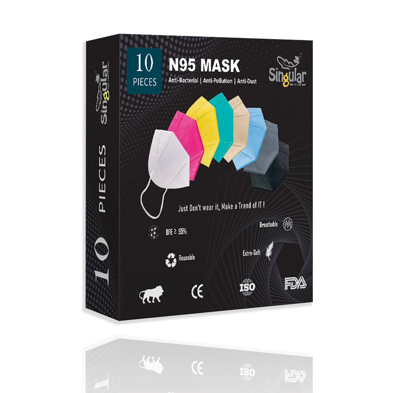 SINGULAR N95 Non-Woven Fabric Washable & Reuseable Mask (Multicolor, Without Valve, Pack of 10) for Adults Men & Women (B094XNMNVC) Amazon Price History, Amazon Price Tracker