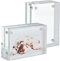 Juvale Magnetic Acrylic Photo Frames 2x3 Wallet Size Set of 2 - Clear Polished Mini Frames for Desk Tabletop Display