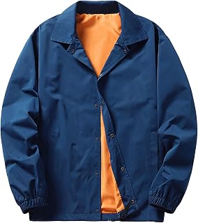 OULIWANGLUO Men's Lapel Loose Casual Waterproof Coach Jacket Bomber Jacket Fall Coats Outwear Solid Single-Breasted Jacket