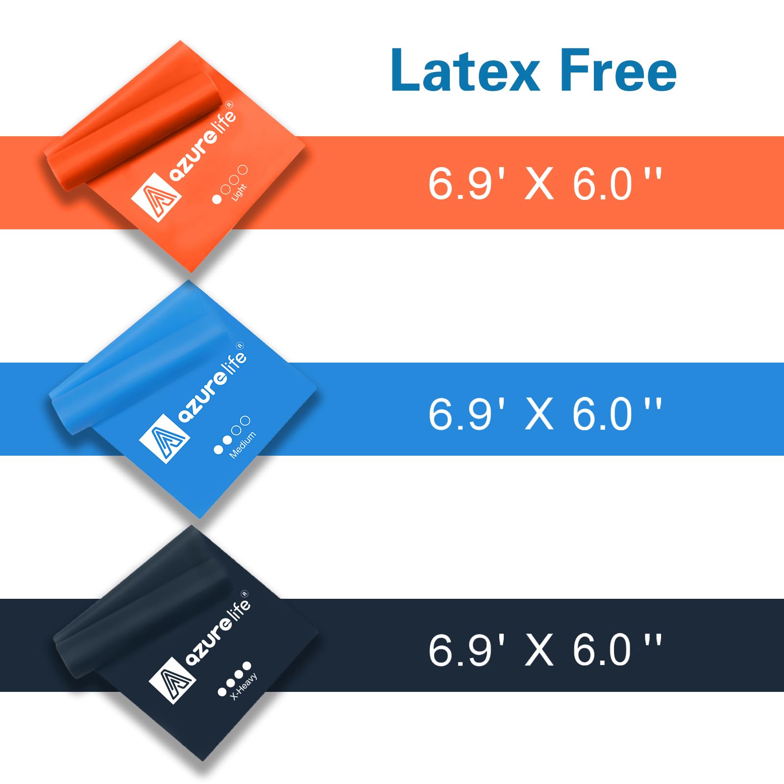 A AZURELIFE Bandas de resistencia, bandas elásticas profesionales largas sin látex, bandas de ejercicio para terapia física, yoga, pilates, rehabilitación, en casa o en el gimnasio, entrenamiento de
