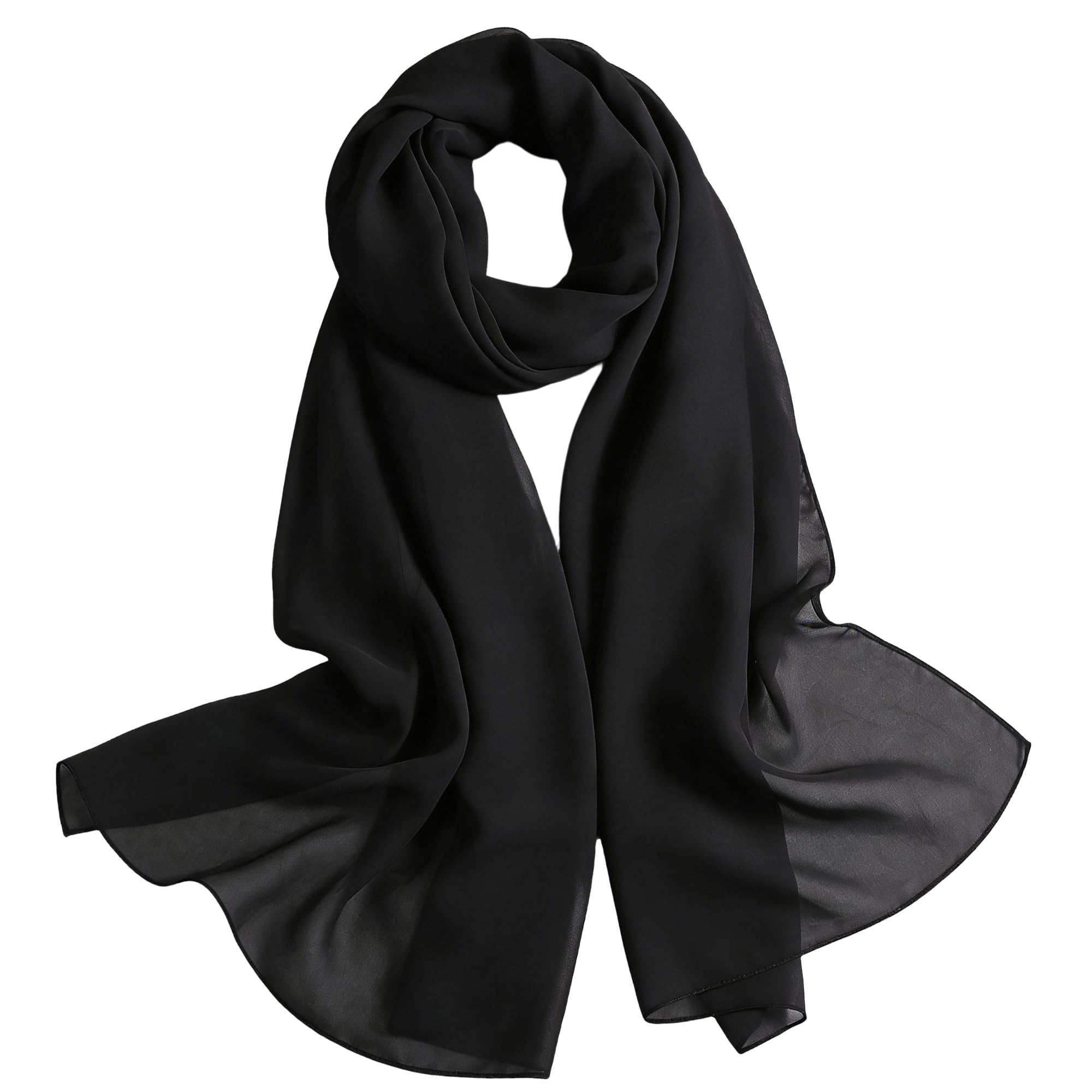 Sheer-Silk-Scarf for Women Black Long Scarf Chiffon Shawl Wrap for Evening  Dress | eBay