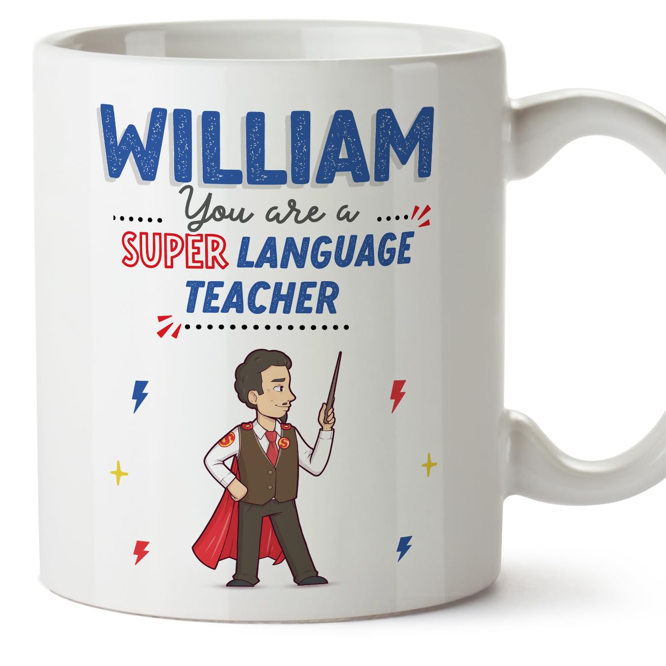 MUGFFINS Personalised Mug for Language Teacher Man - in English - You are Super! - Funny Custom Gift for Colleagues - Ceramic 11oz Mug