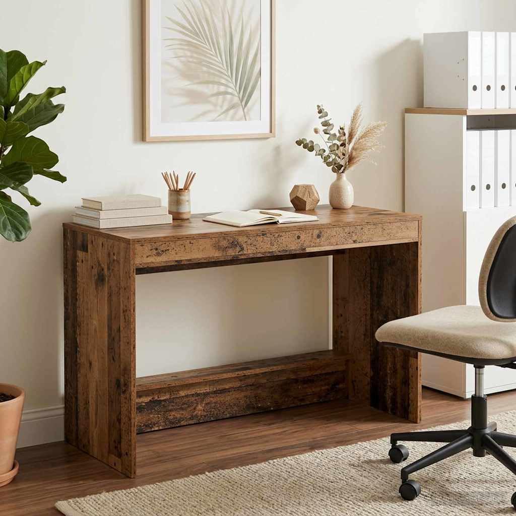 Escritorio para cama de madera recuperada, 100 x 45 x 75 cm, con cajón y estante, como mesa para ordenador portátil para oficina en casa, para dormitorio y estudio