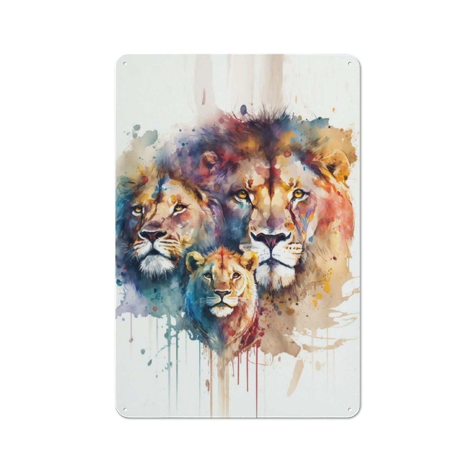 Junmoney A Family Of Lions Metal Plaque 30X20cm With For Hallway Wall, Retro Decor, For Wall Display Collectors