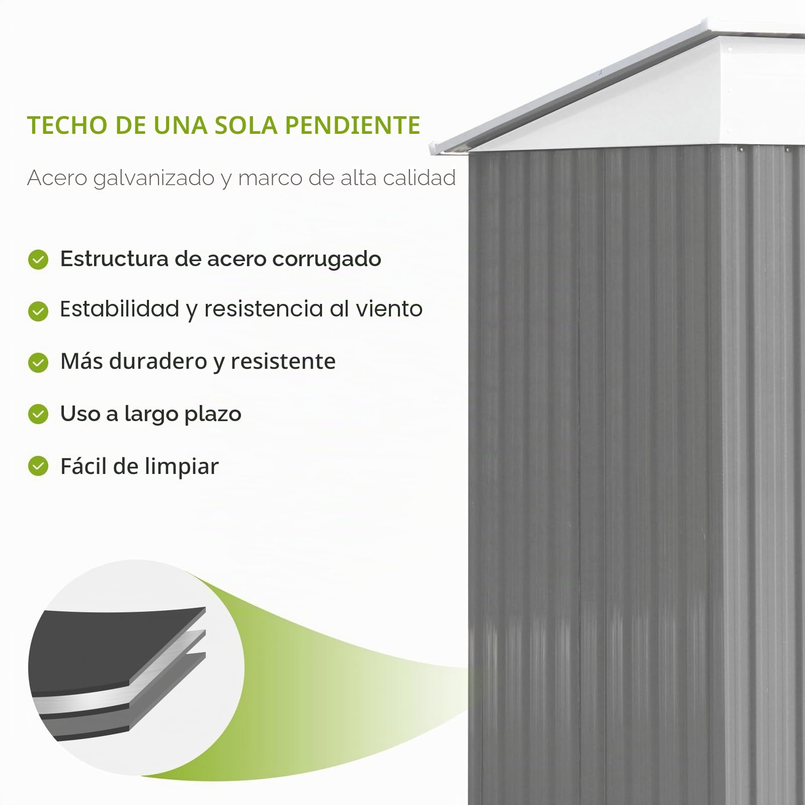 Garvee Caseta de Jardín Exterior de Acero Galvanizado, Cobertizo de Almacenamiento Metálico 183 x 122 x 180 cm para Herramientas y Bicicletas, Estructura Resistente con Ventilación y Tejado, Gris