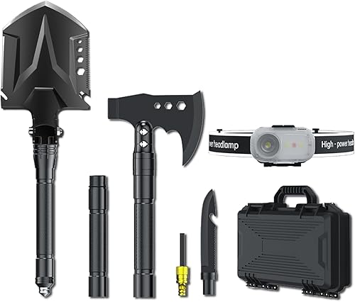 Jbox Juego de hachas de pala, pala plegable de acero de alto carbono con mango ajustable de 19.2 a 37.8 pulgadas, multiherramienta para camping,