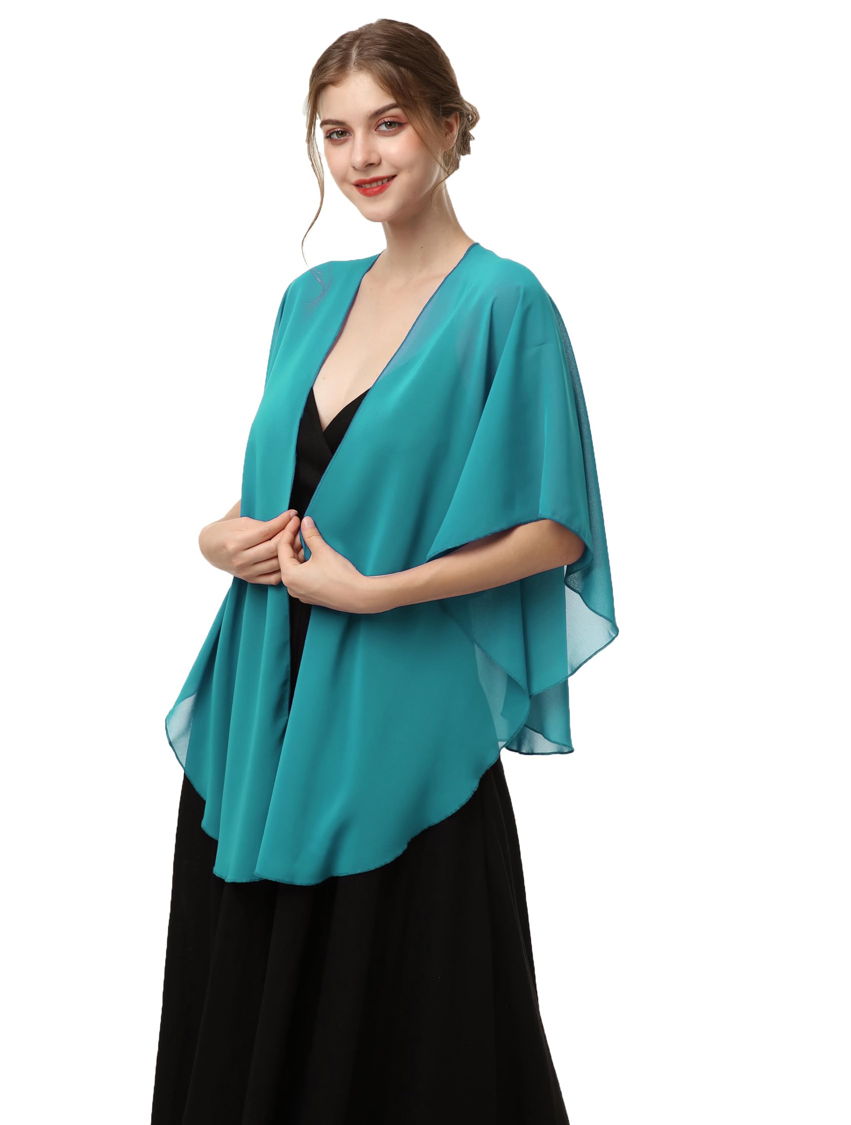 Womens Chiffon Shawls and Wraps, Wedding Party Shawl Scarf for Evening Dresses, Turquoise, One Size