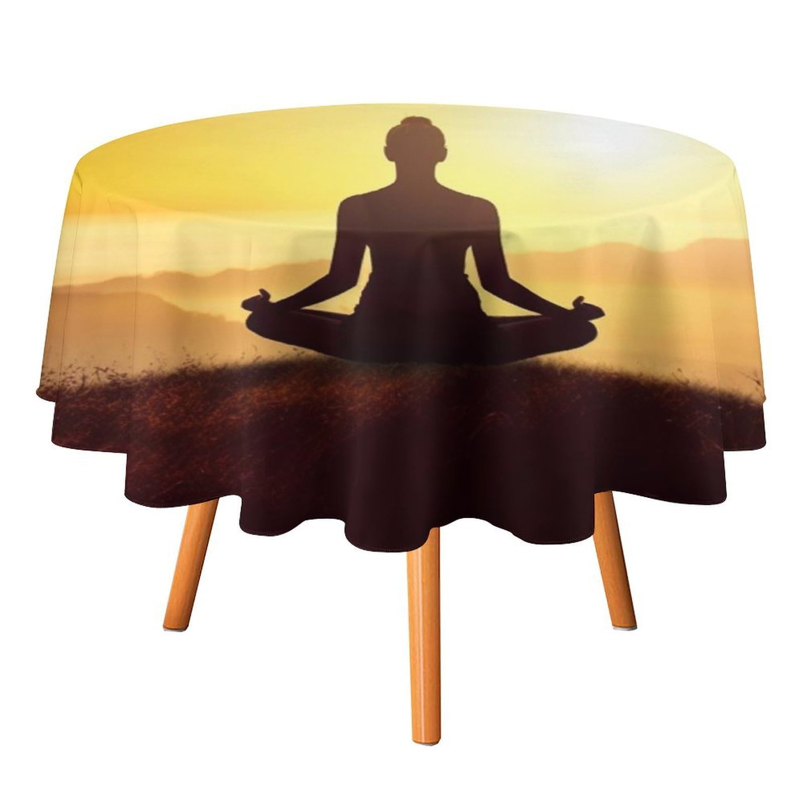 SMAZDFXX Yoga Meditation Tablecloth for Restaurant, Round Polyester Table Cover 50x50in for Party