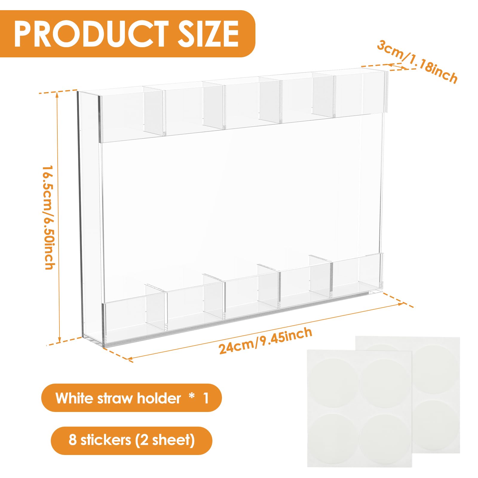bigjvbfv Transparent Acrylic Straw Holder with Adhesive Sticker, Storage Container, Compact Compartmental Tumbler Straw Organizer for Kitchen Counter, Cabinet