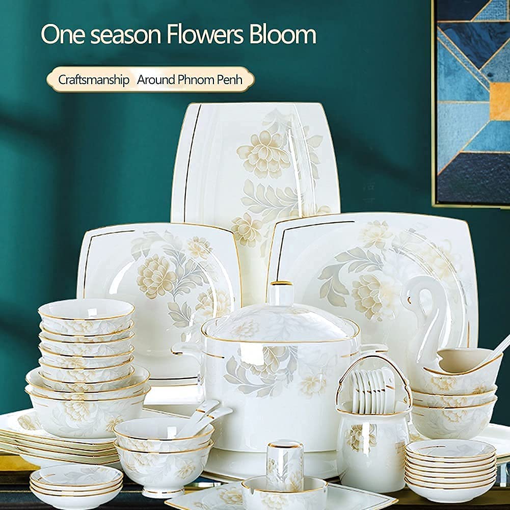 Luksusowy zestaw naczyń rodzinnych, 35, 56 lub 60 sztuk, ceramiczna zastawa stołowa, naczynia z miękkiej porcelany, talerze, ceramiczna zastawa stołowa, porcelana S