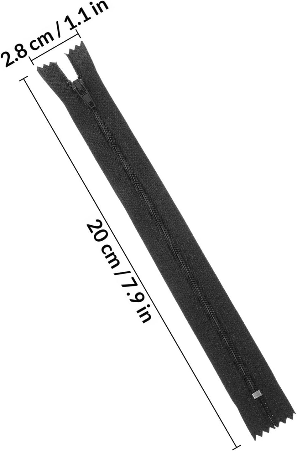 Black Nylon Invisible Zippers 20cm, 100pcs Bulk Pack for Sewing