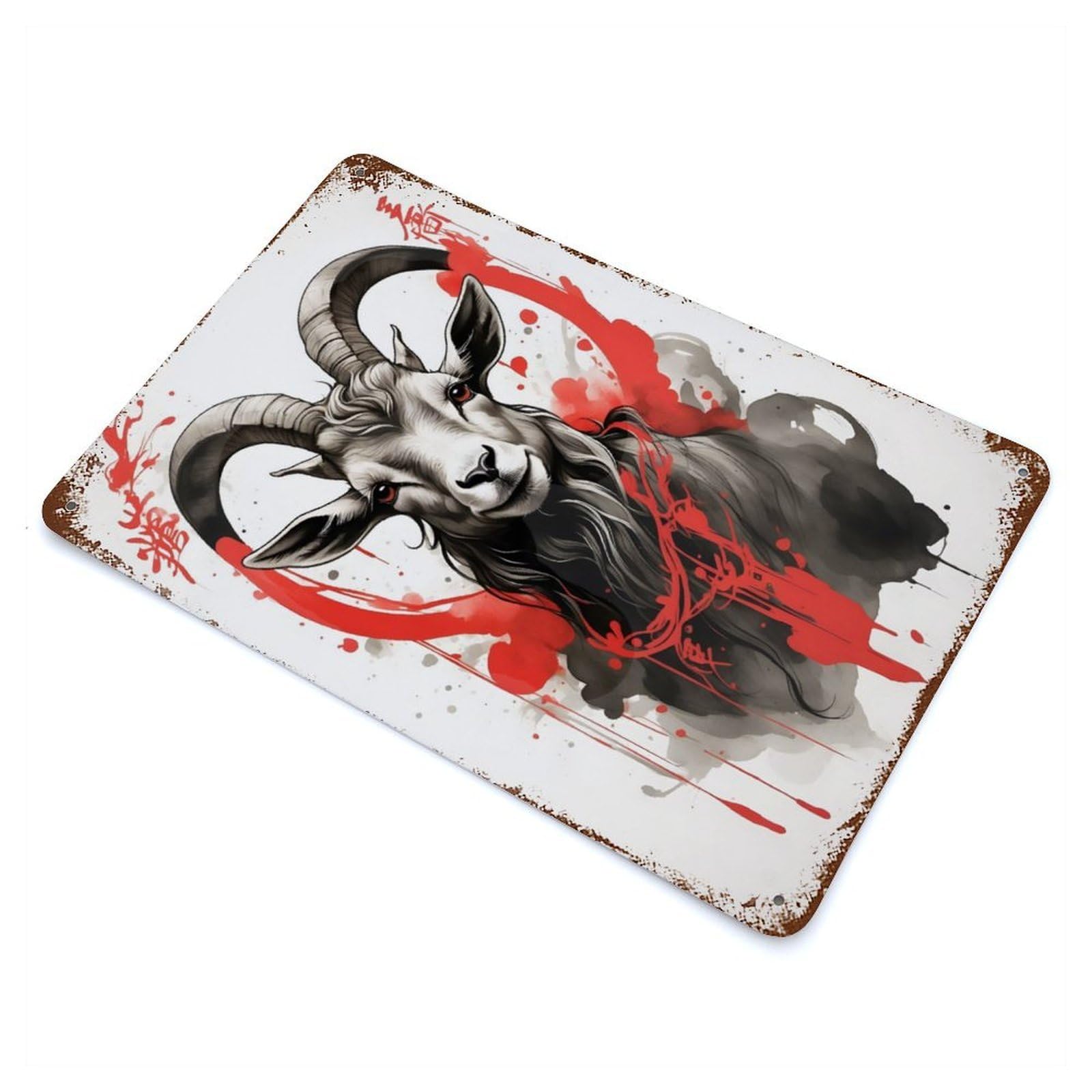 Japan Ink Stroke Goat Vintage Rust Metal Sign 11.8"x7.9", Farmhouse Wall Decor for Garage, Pub Or Kitchen