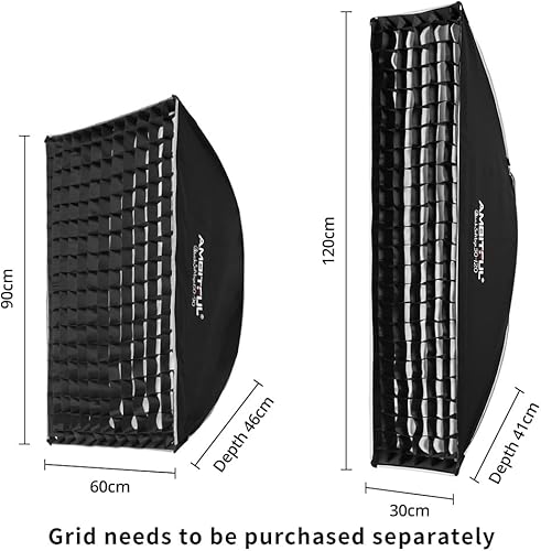 Miniatura 2 de AMBITFUL Caja de luz de 12 x 47 pulgadas  11.8x47.2 in, caja de luz de configuración rápida, caja de luz Bowens con rejilla para Godox SL60W SL60II