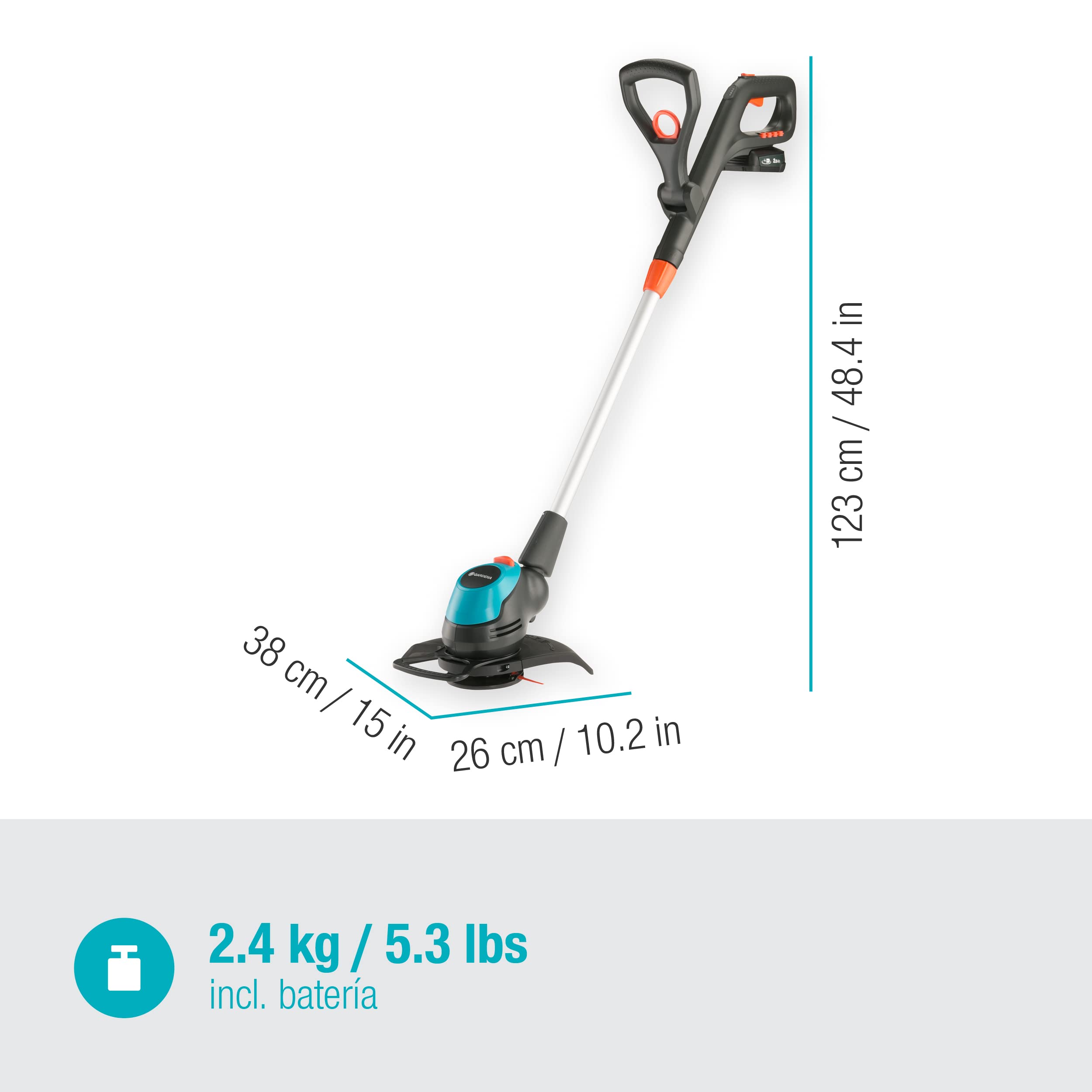 Gardena Cortabordes a batería EasyCut 23/18V P4A Set listo para usar: Potente, Ligero, Telescópico, Cabeza basculante, Sin cable (14700-20)