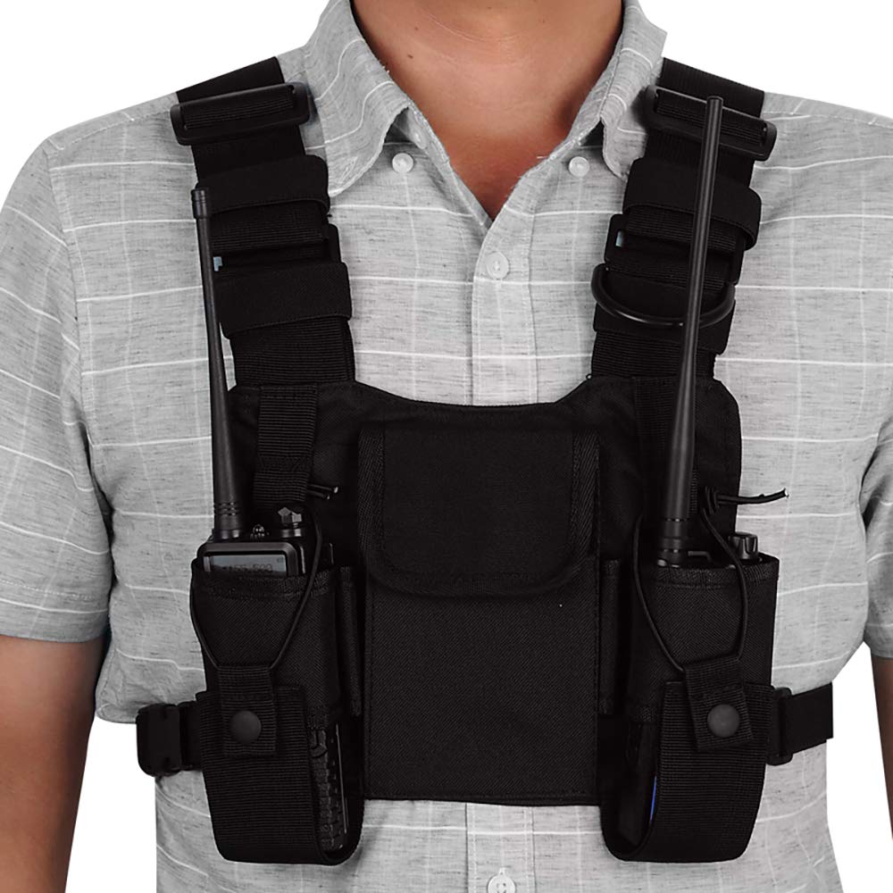 Walkie Talkie Mochila con Bolsillo en el Pecho, Mochila walkie Bolsa de Transporte para radios de Dos vías, Soporte para Rescate Essentials Chaleco Rig Pouch Negro