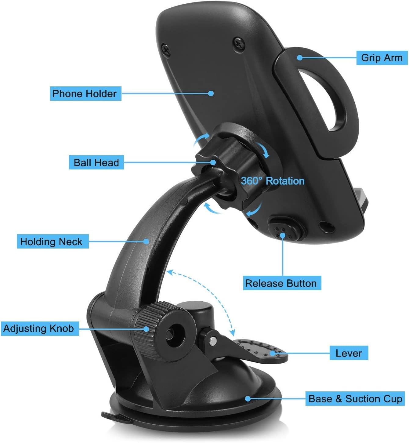 Car Phone Holder,Dashboard Car Cradle Windshield Phone Mount Strong Sticky Gel Pad and Suction Cup for iPhone 13 12 11 X 8 7 Plus 6s 6 Plus, Samsung Galaxy, LG Nexus Snoy HTC Motorola and More