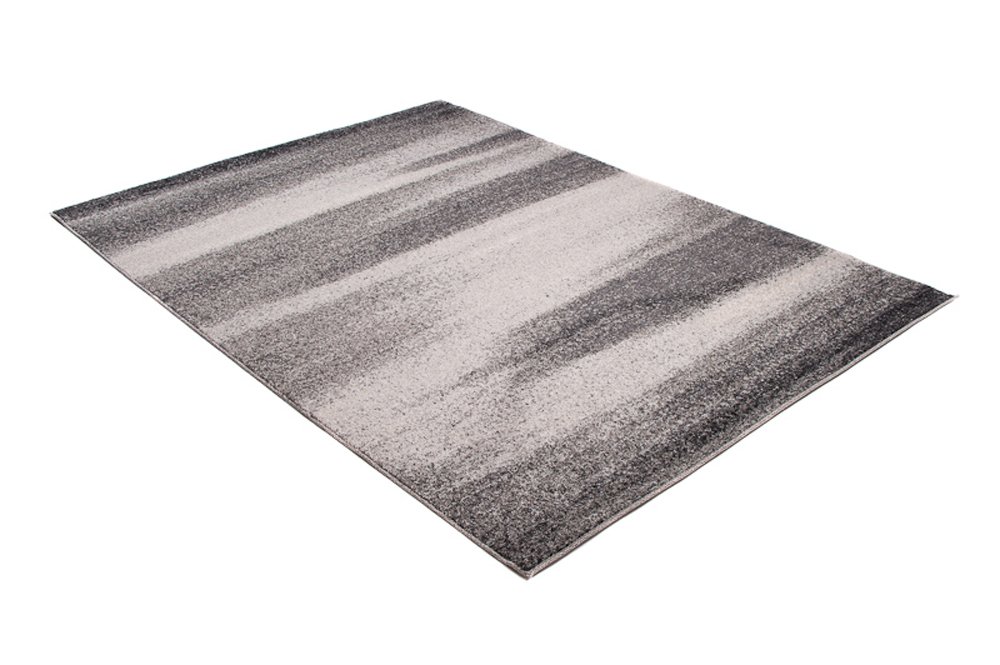Tapiso Sari dywan z krótkim włosiem, melanż, szary, kremowy, abstrakcyjny, rozmazywane linie, paski, wzór do salonu, Ökotex 190 x 270 cm