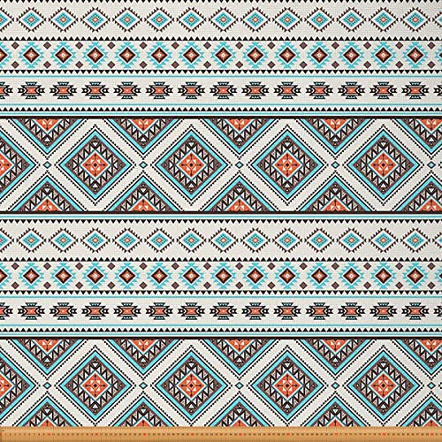 Tissu d'ameublement ethno folk impermeable bleu orange pour couture bricolage et art DIY