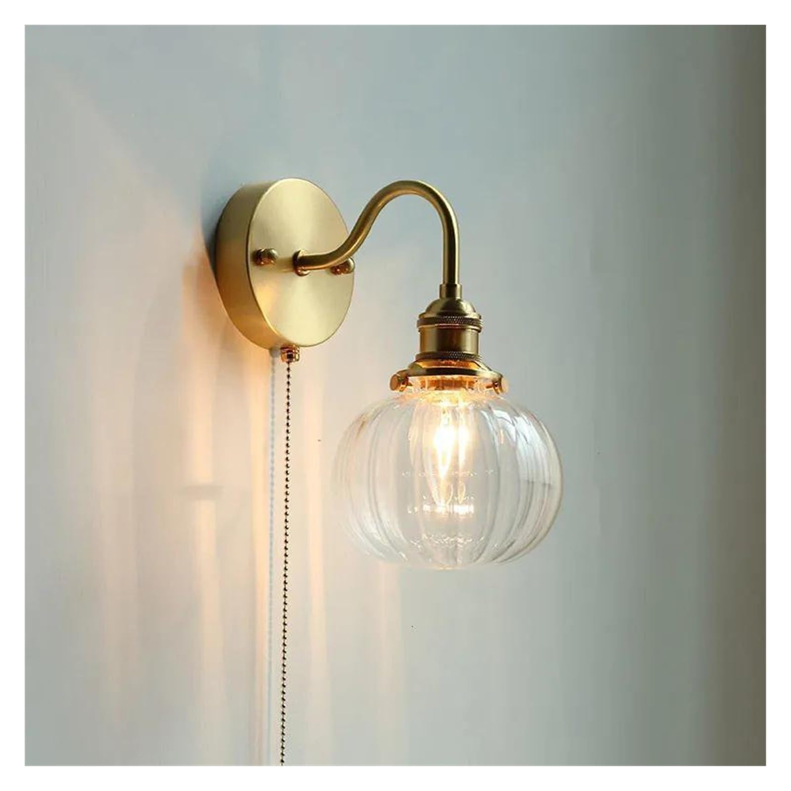 ZTCHSENZT Wall Sconces, Nordic LED Bathroom Mirror Light Fixture Pull Chain Switch Home Lighting Copper Glass Nodern Wall Lamp Sconce Pared,A