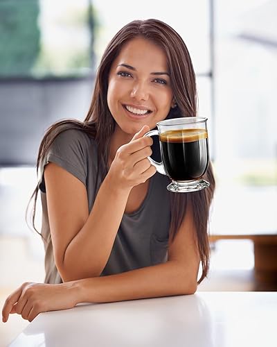 Miniatura 6 de LUXU Tazas de café de vidrio de 24 onzas (1 paquete), taza de café transparente grande, tazas de vidrio con asas para bebidas calientes y frías,