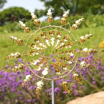 Magic Metal Kinetic Sculpture Windmill, New Kinetic Metal Wind Spinners for Yard and Garden, 3D Kinetic Wind Spinner Wind Catchers Sculpture, Creative Magical Windmills Bird Repellent Gold