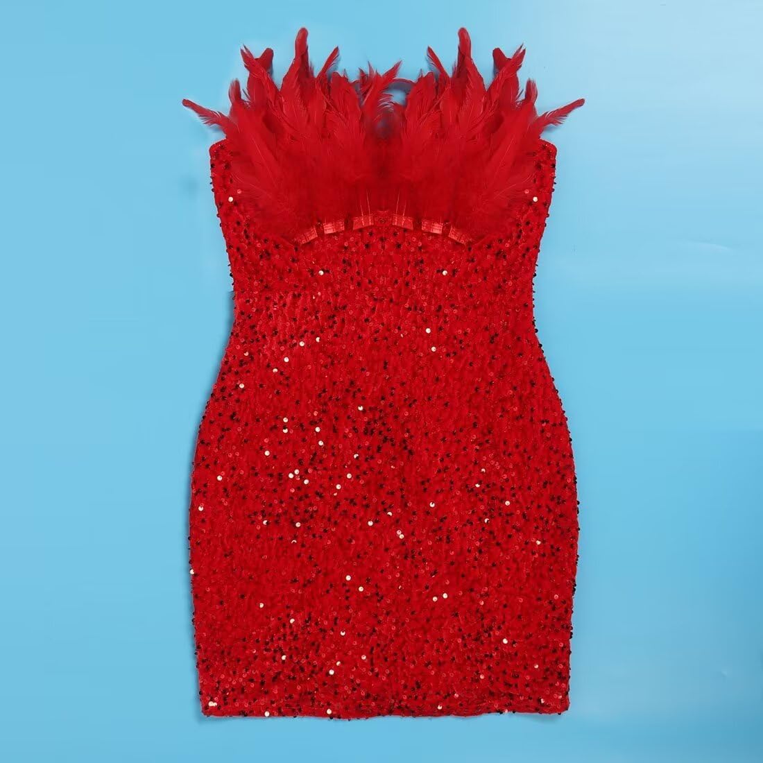 Women's Sexy Off Shoulder Feather Sequin Mini Dress Evening Club Party Dresses