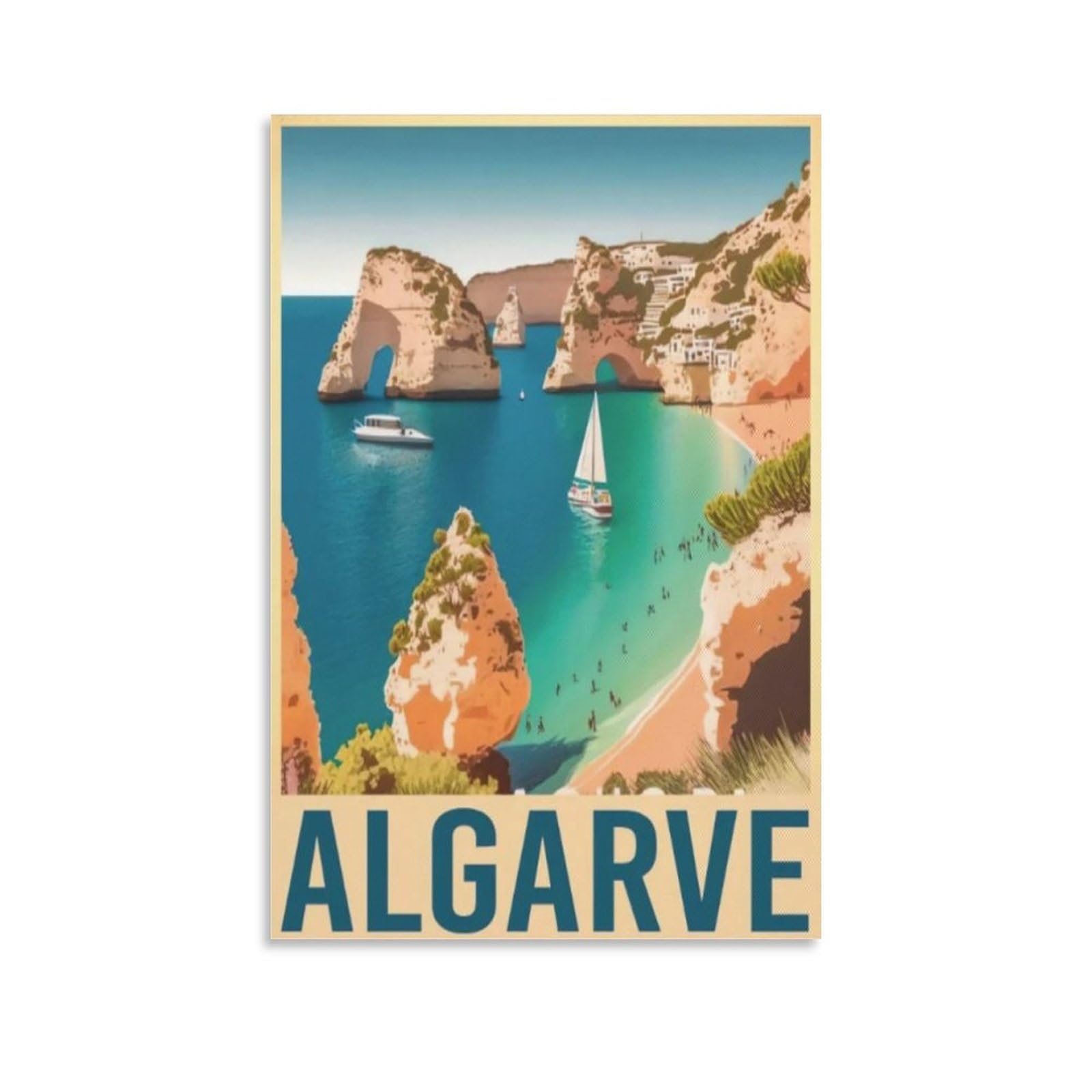 Orbana Unframe-Style Algarve Beach Vintage Travel Posters 16X24inch(40X60cm) Canvas Print For Living Room, Bedroom, Dorm, Home, Office Wall Decoration