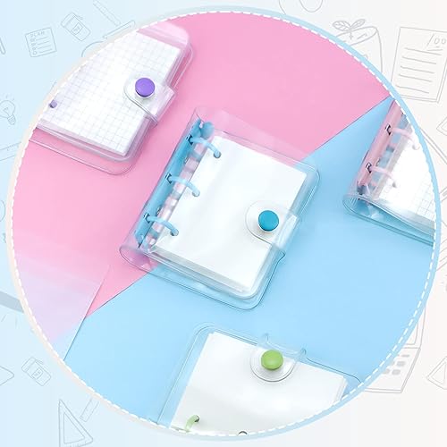 Miniatura 7 de Paquete de 4 mini fundas transparentes de 3 anillos con papel interior y bolsillos, cierre de cuaderno de PVC suave y transparente, carpeta de hojas