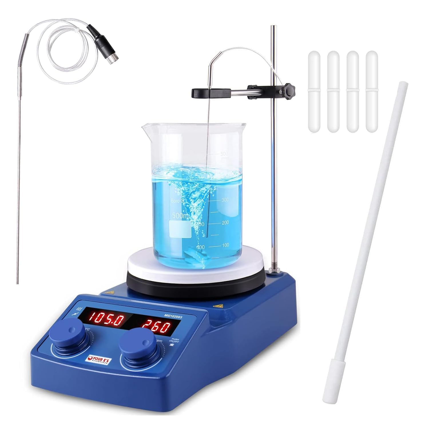 FOUR E'S SCIENTIFIC 5 Inch Magnetic Stirrer Hot Plate with 2 Pcs External Temperature Probe, Support Stand Stir Bar Retriever