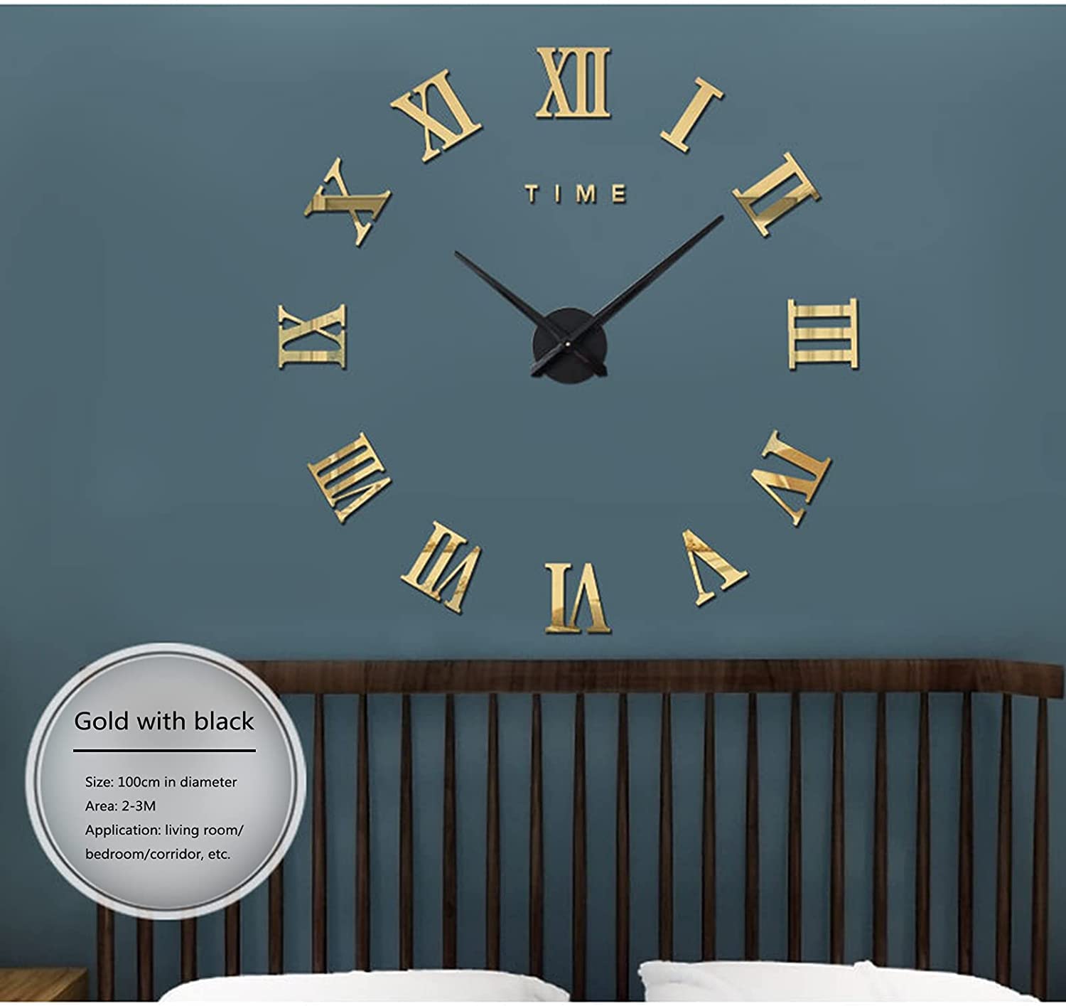 Grote 3D DIY Wandklok, Reus Romeinse Cijfer Klok Frameloze Spiegel Grote Wandklok Woonkamer Slaapkamer Woondecoratie (Goud, Zilver, Zwart, Rood),Red