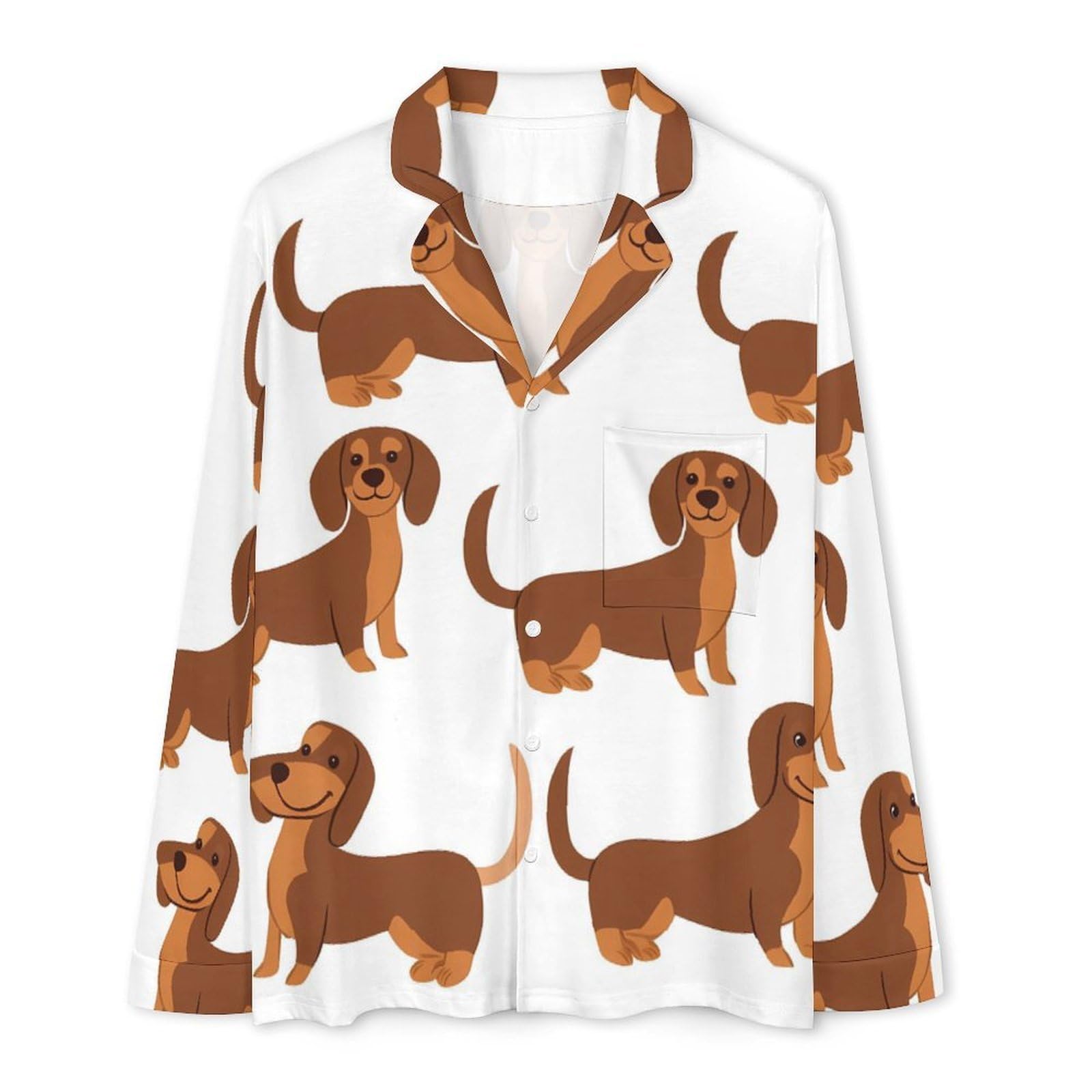 Conjunto de pijama elegante para mujer con estampado de perros salchicha, manga larga, botones y pantalones, ropa de descanso, ropa de dormir
