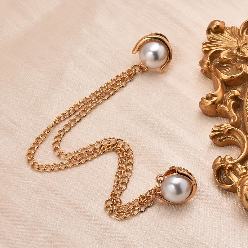 Image of Pearl Brooch Pins Tassel Chain Brooch Collar Pins Lapel Pins for Men Women Dress Shirt Collar Chain Suit Collar Brooch Hanging Chain Lapel Pin for Men Suits Tuxedo Shirt Accessories