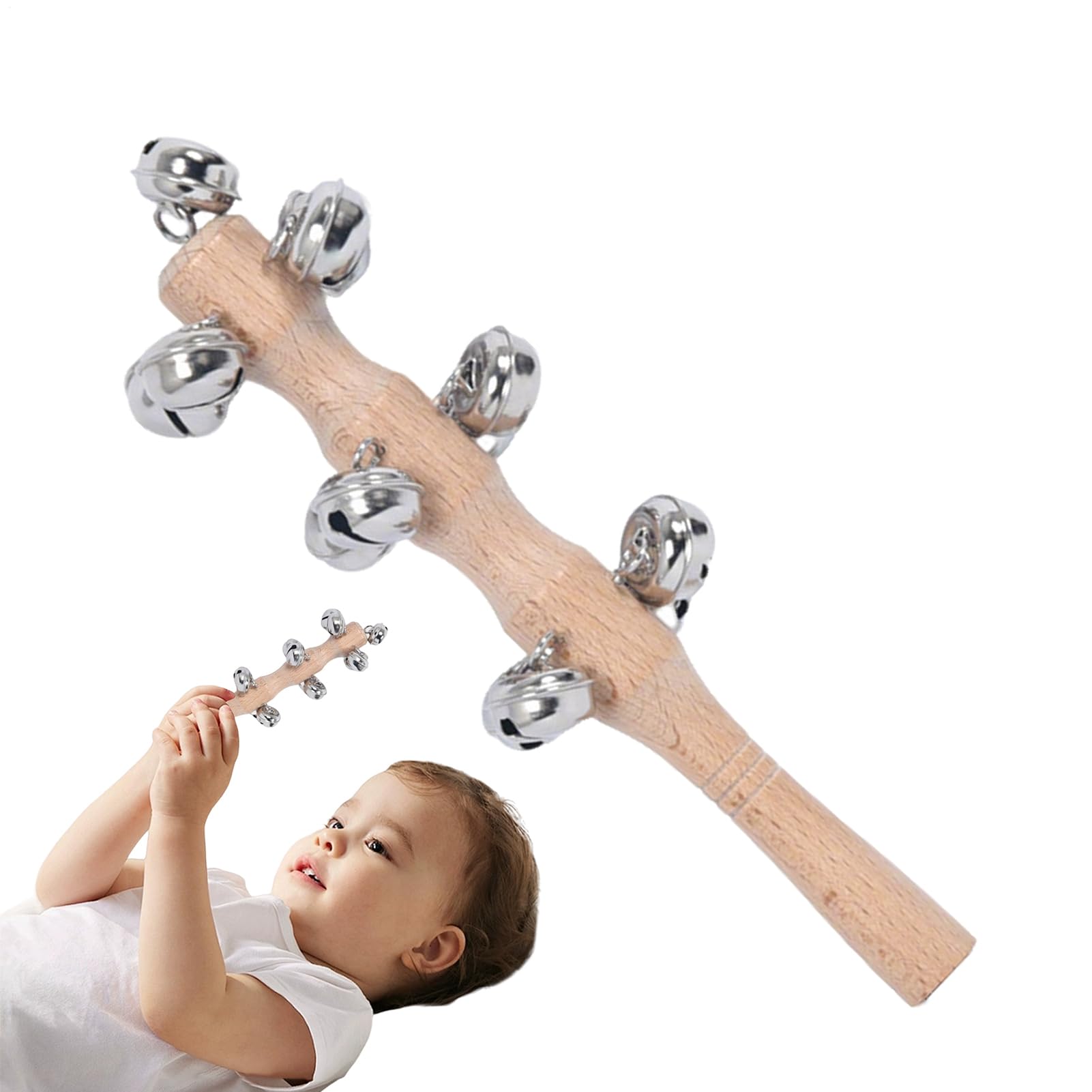 Jingle Stick, hölzerne Jingle Handglocken - Percussion Rassle Musical Shaker Toy - Bells bleiben mit Holzgriff für Tanzkonzerte Bühnenbildgeburtstag