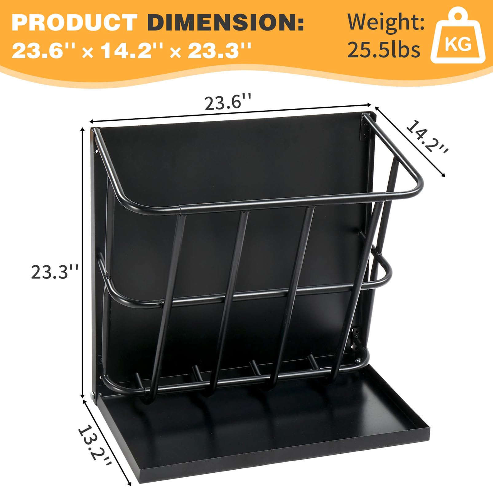 Comedero de heno de 23,6" de Largo para Caballos, comedero de heno de Gran Capacidad para Ganado con Bandeja de Grano Desmontable, Soporte de Pared 2 en 1 para Caballos, ovejas y Cabras, Uso