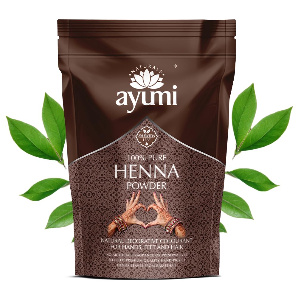 AyumiPure Henna 100% (Mendhi), 200g | Natural Dark Red Hair Dye | Chemical-Free Colour | Dandruff Prevention | Hair Growth & Moisture Conditioning Powder
