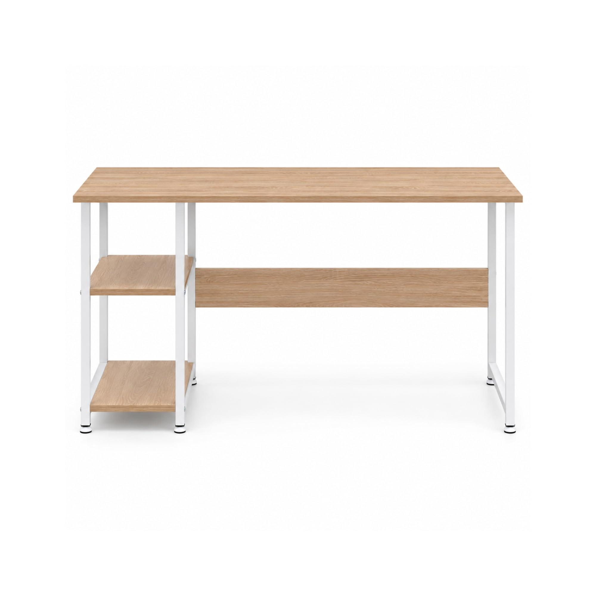 Escritorio Madera Metal, Mesa de Ordenador con 2 Estantes, Metal Blanco y Roble 120 x 60 x 74 cm. Alexis